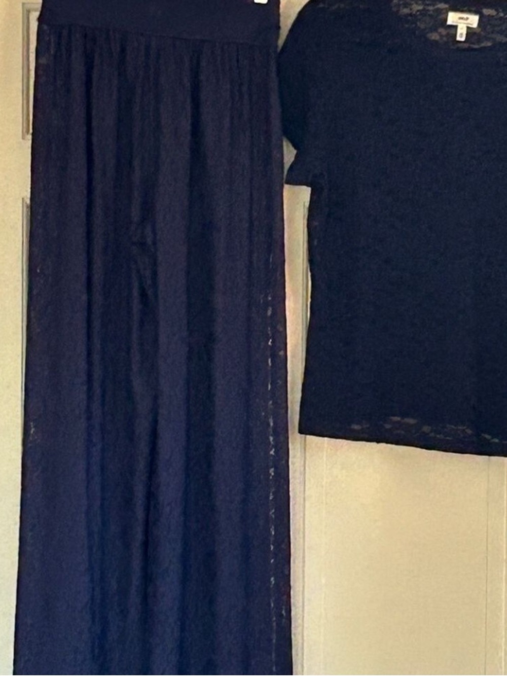 Lace Pants Navy Blue Flow AEO Semi Sheer Size Small Tall ST Versatile Lace Pants